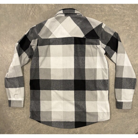 Eddie Bauer Microfleece Button Up Plaid Shirt Soft Comfy Black White Womens L - Picture 2 of 5